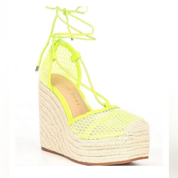 Gianni Bini Santoro Mesh Ankle Wrap Platform Wedge Espadrilles - Picture 1 of 9